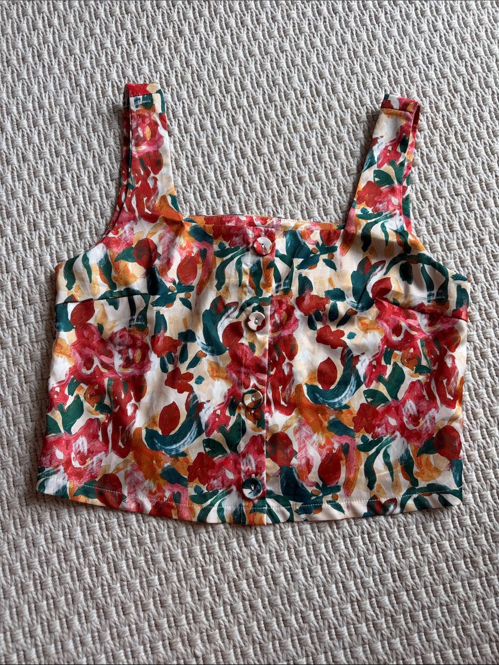 Floral button-front crop top